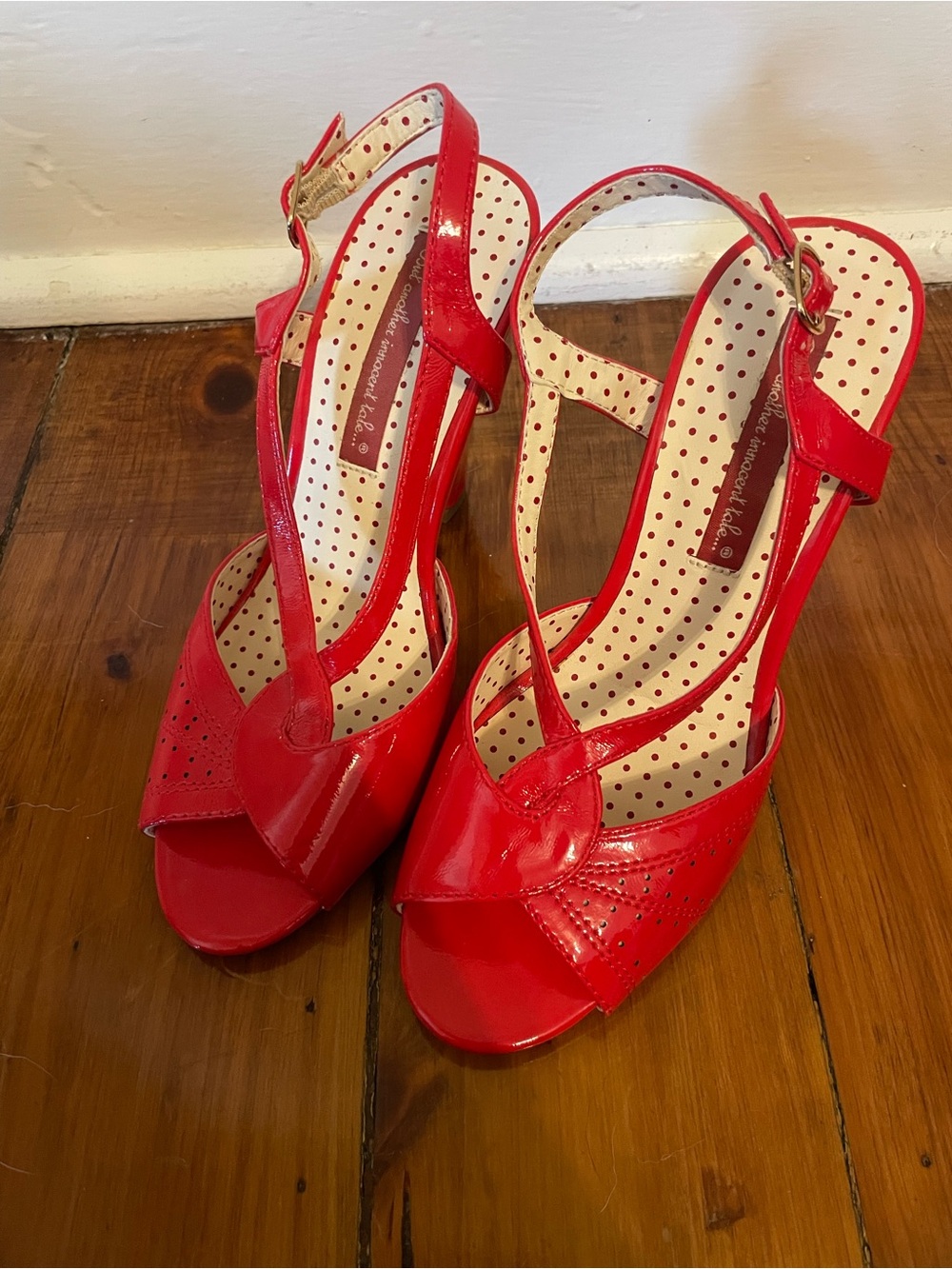 BAIT Red Patent T-Strap Peep-Toe Heels - Women’s - 1950’s